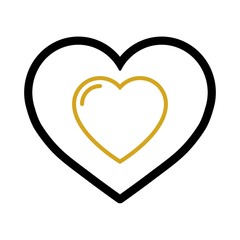 Two outline hearts one inside the other in black and gold