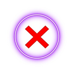 Red x mark inside a glowing purple circle on white background