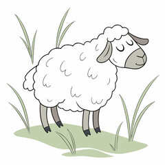 Vector art of cartoon sheep on grass isolated