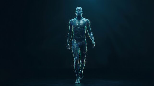 Digital Human Form Walking in Blue Light