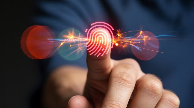 Fingerprint Scan with Digital Sparks and Bokeh Lights