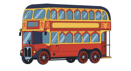 Vintage double decker bus illustration against a white background