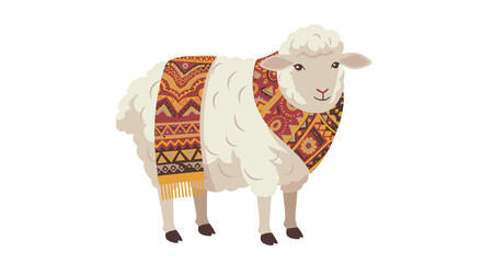 White sheep with decorative scarf vector illustration isolated on white