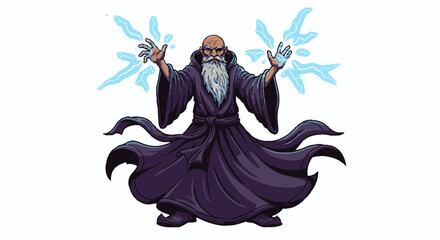 Wise wizard casting magical energy isolated on white background