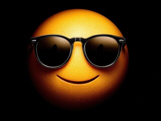 Orange Smiley Face Emoji with Black Sunglasses, Transparent Background HD Sticker for Social Media