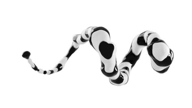 Abstract zebra pattern fluid swirling and morphing on white background. 3d render.