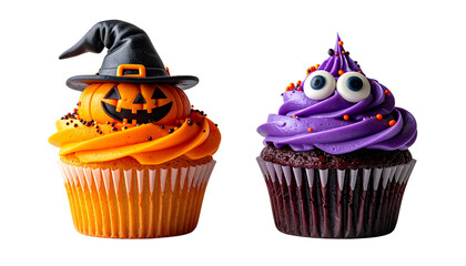 Halloween Cupcake Bundle with Pumpkin Witch Decorations, isolated on transparent background