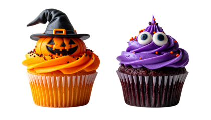 Halloween Cupcake Bundle with Pumpkin Witch Decorations, isolated on transparent background