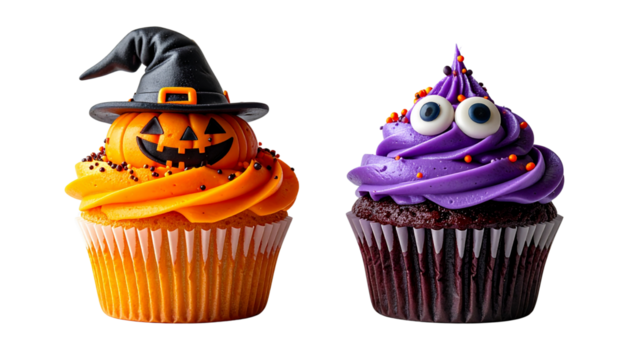 Halloween Cupcake Bundle with Pumpkin Witch Decorations, isolated on transparent background