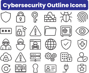 Fototapeta premium Cybersecurity Icons Set Vector icon cybersecurity firewall same pose same proportions four styles black solid glyph outline minimal flat multicolor filled