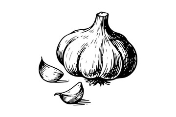 Garlic vector engraving style illustration