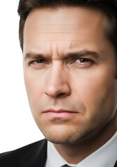 Businessman Squinting Eyes Action Doubt Skepticism Distrust Expression Isolated PNG on isolated transparent background