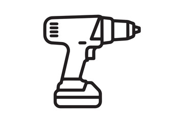 Black outline displays modern cordless power drill over a transparent background