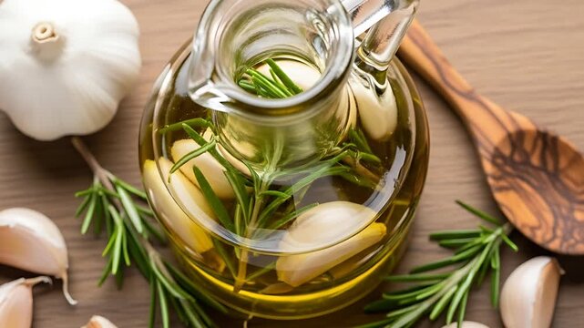 Olive oil with garlic and rosemary.