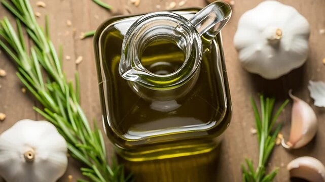 Olive oil with garlic and rosemary.