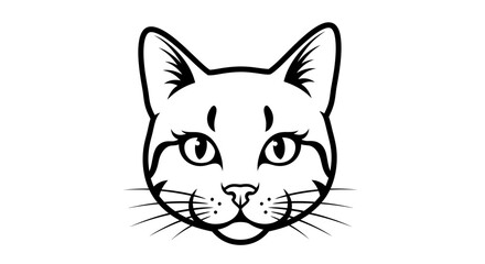 Obraz premium Elegant Black and White Line Art Illustration of a Domestic Cat's Head, Stylized Vector Graphic
