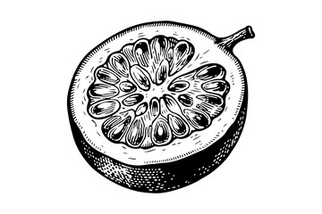Passion fruit vector engraving style illustration