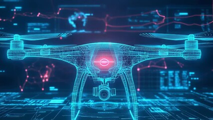 Drone technology blueprint displaying data and cyber security - Powered by Adobe