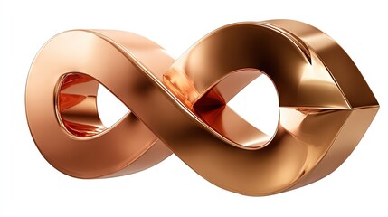 Golden infinity loop sculpture in polished metallic finish, symbolizing continuity, strength, and perfection within elegant modern minimalist design aesthetics