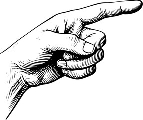 Pointing finger. Vector engraving style illustration