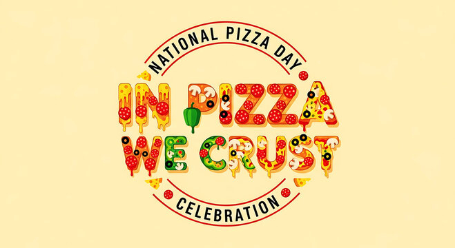 National pizza day celebration with in pizza we crust text