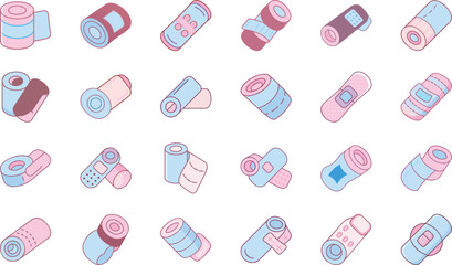 Hospital Equipment, Doctor Tools, Nurse Supplies, Medical Technology Devices, Stethoscope, Syringe, Mask, Tooth, Medicine Bottle, First Aid Kit, and Healthcare Vector Illustration on White Background