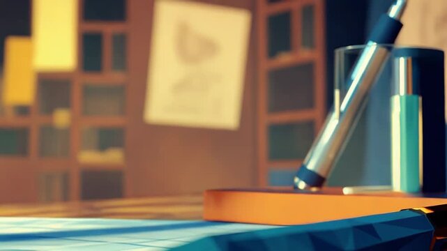 Low poly pencil creating abstract design on desk