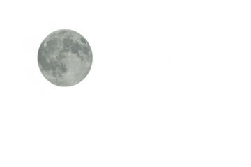 Close-up of full moon, perfect for night sky, astronomy and celestial themes, transparent or white background with copy space