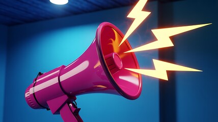 Pink Megaphone Emitting Yellow Lightning Bolts