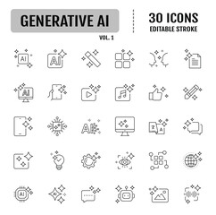 Generative AI line Editable Icons set. Containing icons as text, images, videos, and more. Vector illustration