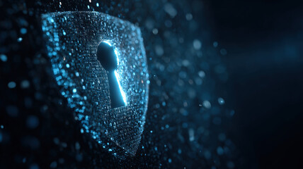 Digital Shield With Keyhole Made Of Glowing Blue Particles Cybersecurity Data Protection Network Security Technology Concept