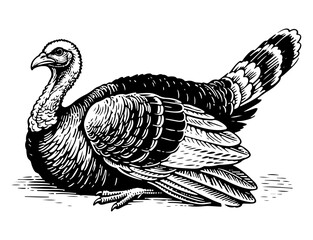 Turkey bird vector engraving style illustration