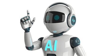 Futuristic AI Robot with Raised Finger Suggests Innovative Tech Solutions, Pointing Towards Future Trends and Cutting Edge Technology, Innovation and Artificial Intelligence