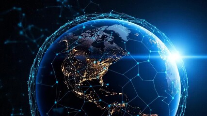 Digital globe with network connections and bright light flare earth planet - Powered by Adobe