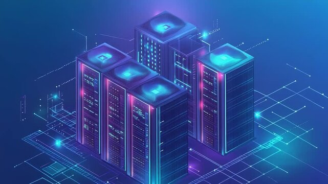 Data center racks processing digital information in cloud network