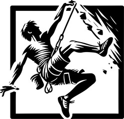 A Male Mountain Climber, Black And White Silhouette