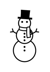 Simple snowman with top hat and scarf in black and white design  