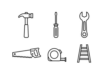 Obraz premium Hand tools collection in minimal line art style on white background 