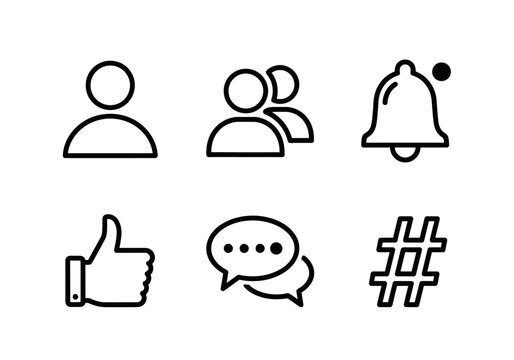 Simple icons of social media symbols on white background  