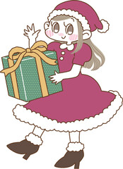 サンタクロースの衣装を着てプレゼントを持った女の子のイラスト