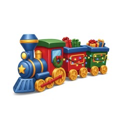 Obraz premium Festive Christmas Train with Gift Laden Cars against a White Background