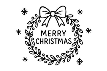 Festive christmas wreath with bow and snowflakes in linear style