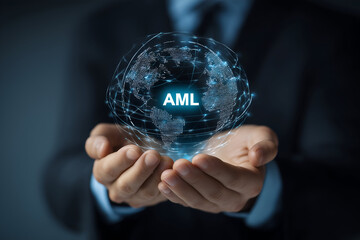 Digital globe in hands symbolizes global security and anti-money laundering efforts in today's interconnected world.