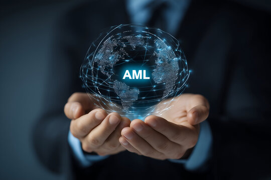 Digital globe in hands symbolizes global security and anti-money laundering efforts in today's interconnected world.