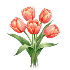 Fototapeta premium Peach tulip bouquet spring floral arrangement isolated on transparent background