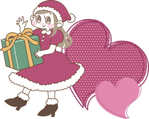 サンタクロースの衣装を着てプレゼントを持った女の子のイラスト