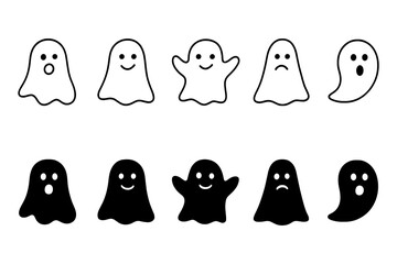 Cute cartoon ghosts in minimalist style for halloween decoration and design