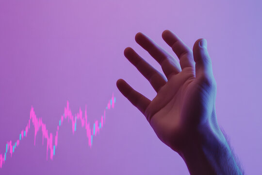 Hand Analyzing Financial Graph on Purple Background