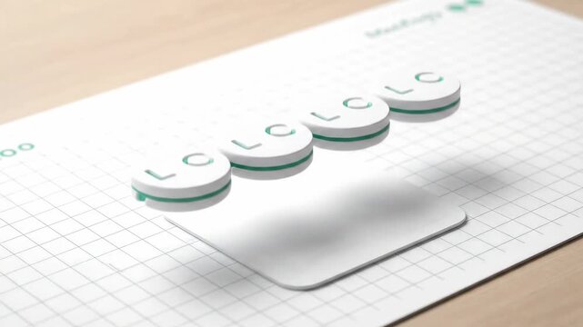 Digital Transformation - Low-Code Publish: Condition tile drops into a chain; an app card rises from the mat and a tiny check bead appears.