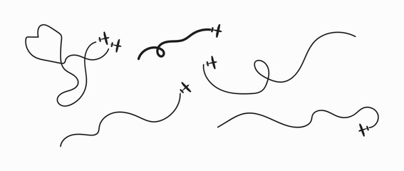 Simple vector illustration of airplane routes on white background concept
